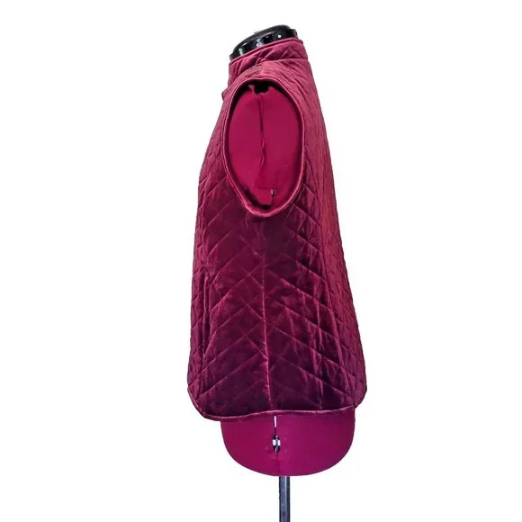 Chico’s Quilted Vest Burgundy Women’s Size 1 (M/8) Velour Velvet Feel Zip Front - Picture 3 of 7